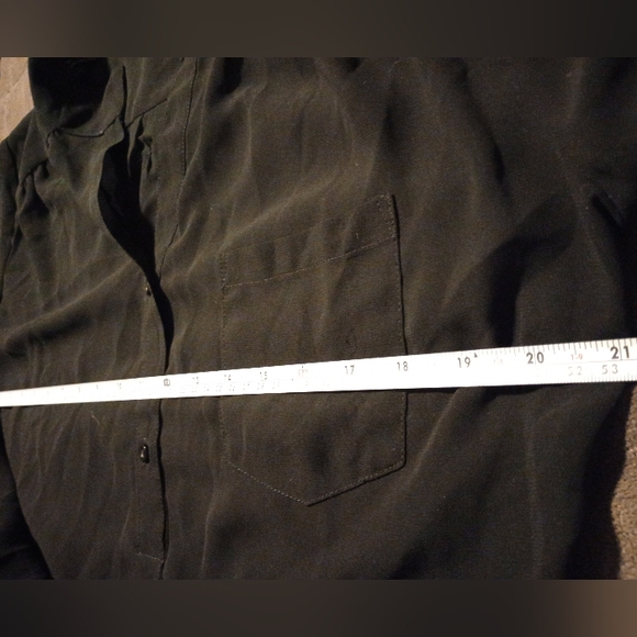Nazz Couture Blouse, Women, Roll Tab Sleeve, 1/2 BttnUp, Black,Pckt, see thru, L - Picture 7 of 11